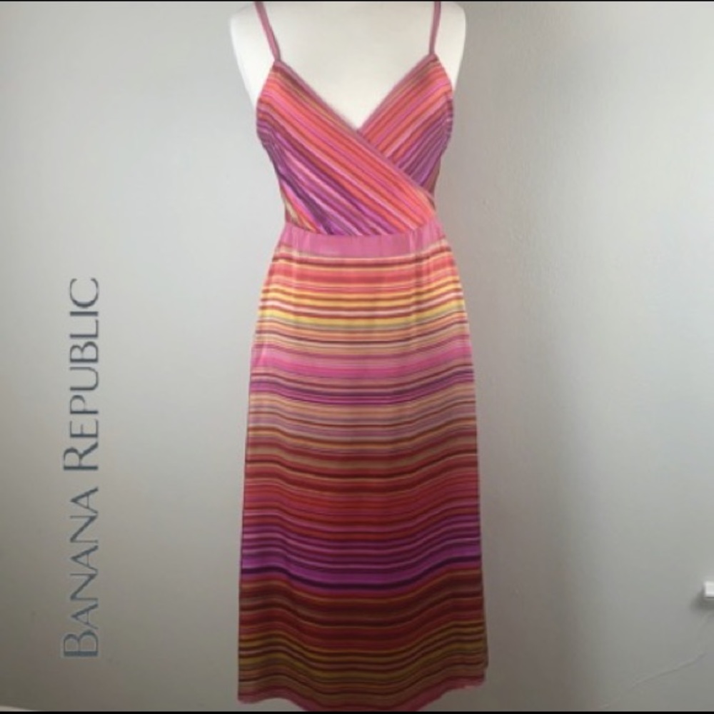 Banana Republic Pink Stripe Silk Party Dress
